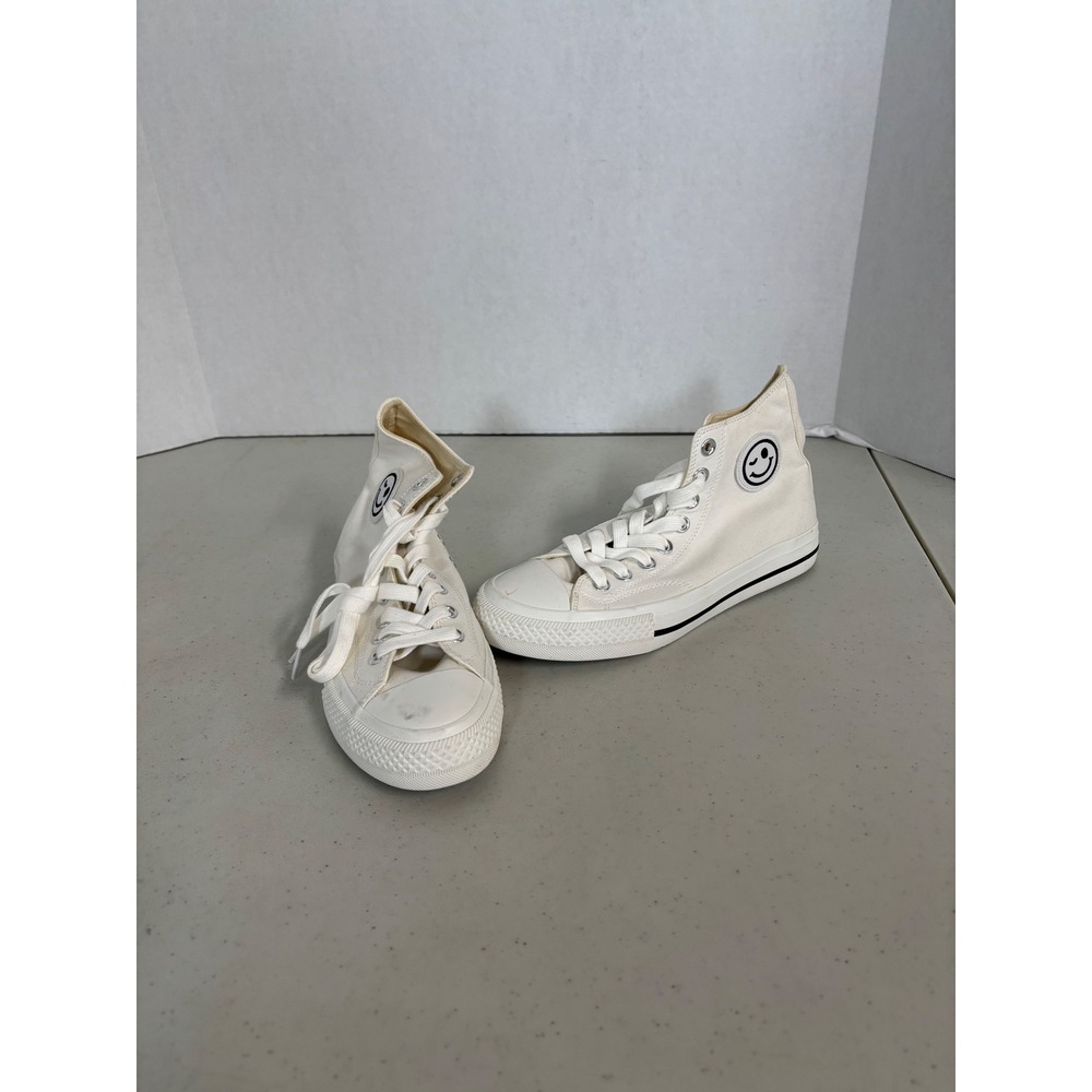 Ccocci Womens High Top Canvas Sneakers‎ Off White Smiley Face Patch Size 8